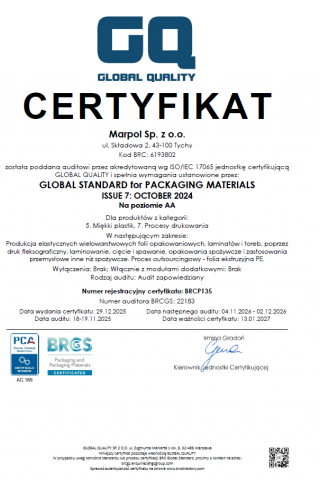 Marpol_Tychy_Certyfikat BRC Packaging 2025PL Marpol_Tychy_Certyfikat BRC Packaging 2025PL